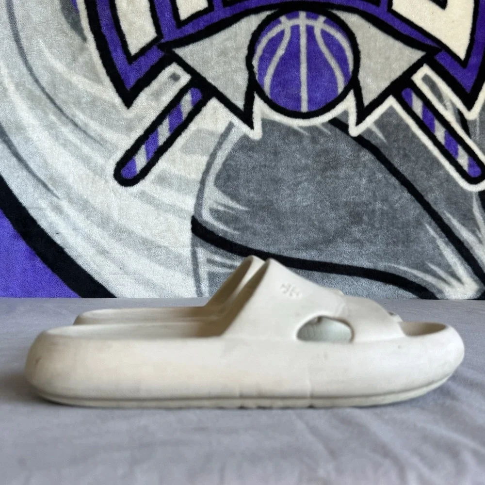 Size 7b - Tory Burch Women's Beige Shower Slide Sandals Slip-On Pool Logo Shoes